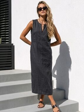 Banana Republic Black Linen Blend Dress Size XL Shift Midi